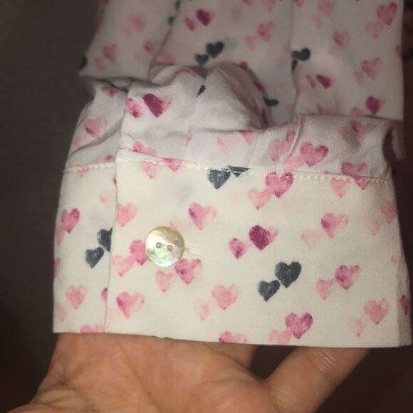 J&D XL Romantic Heart Print White Pink Gray High Low Blouse - Picture 6 of 12